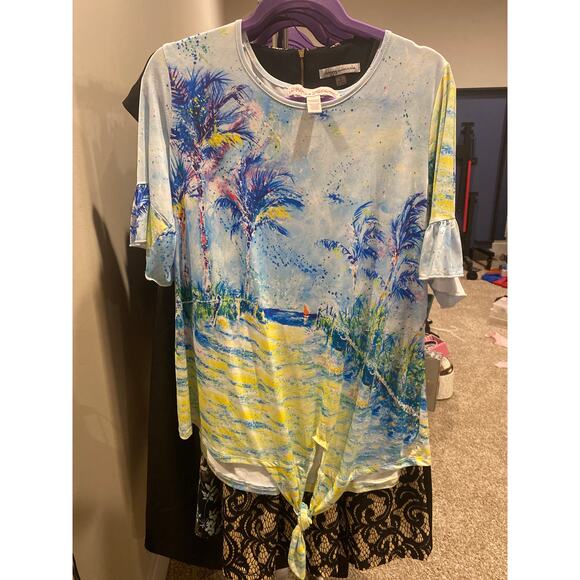 Leoma Lovegrove Women's Palm Tree Print Tie Front Top - Picture 1 of 4